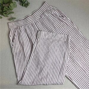 Sigrid Olsen 100% Linen Pants Wide Leg Crop Red White Stripe Summer Beach Size L